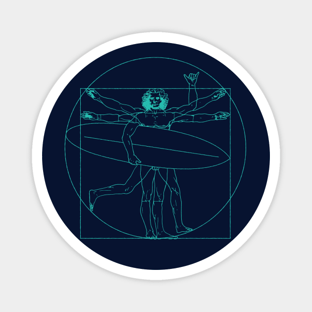 Funny Vitruvian Man Surfer Da Vinci Magnet by SLAG_Creative